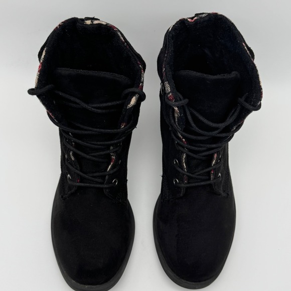 Rock & Candy Junie Black Lace Up Ankle Boots Fold Down Plaid Trim Women's Size 8 - Picture 4 of 13